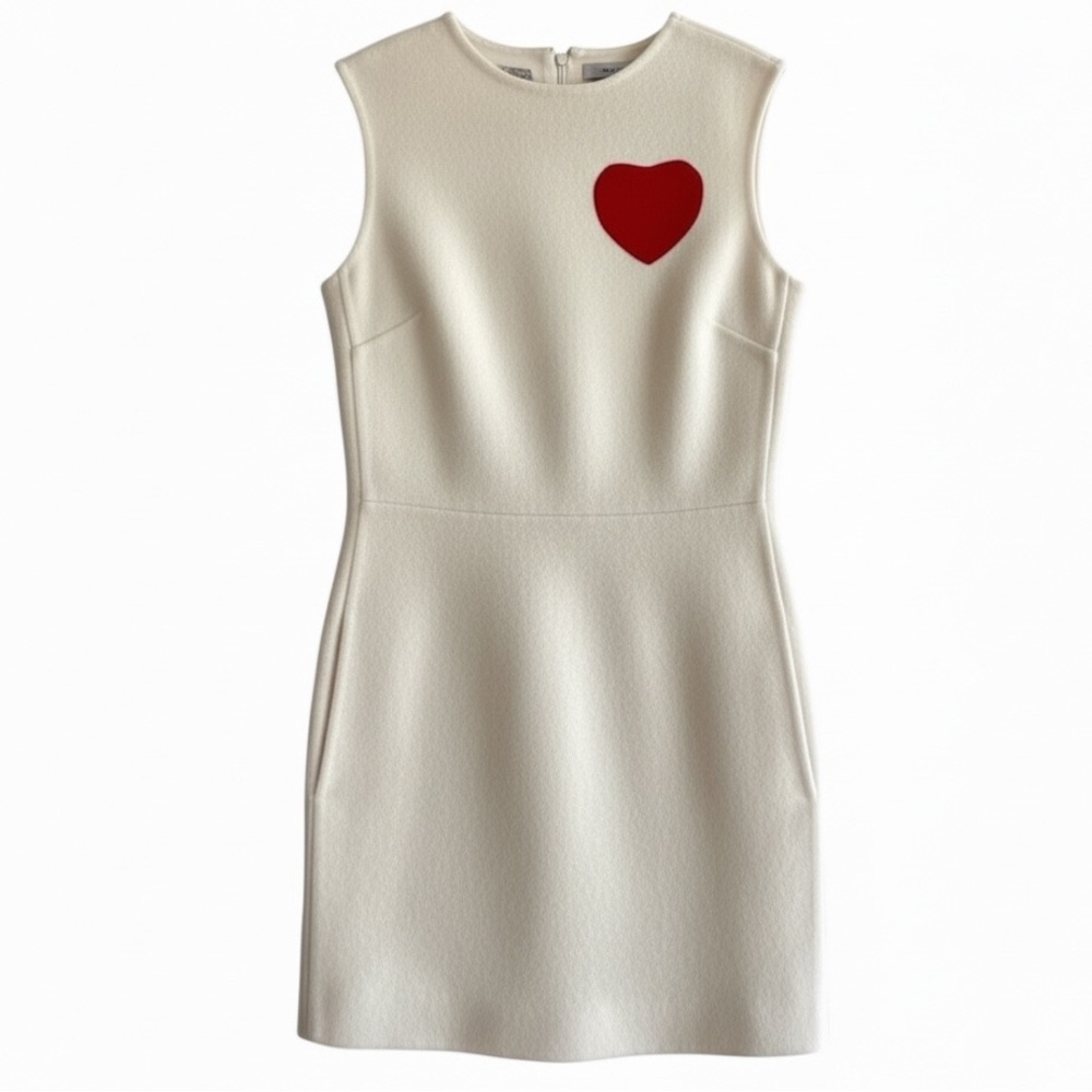 VALENTINO Authentic Heart Dress Wool Cashmere Silk White Size S Italy